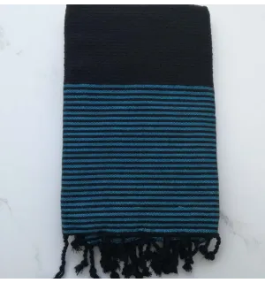 FOUTA Lurex NID D'ABEILLE noir rayée bleu azur 