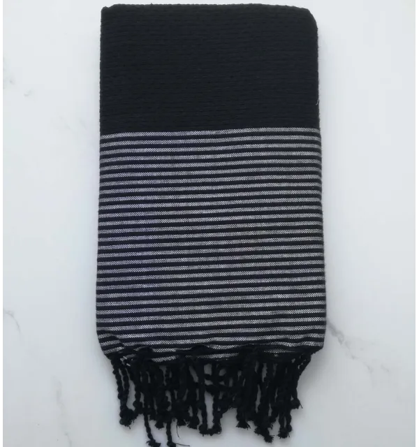 FOUTA Lurex NID D'ABEILLE noir avec lurex argenté 