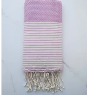 FOUTA NID D'ABEILLE Parme rayée blanc 