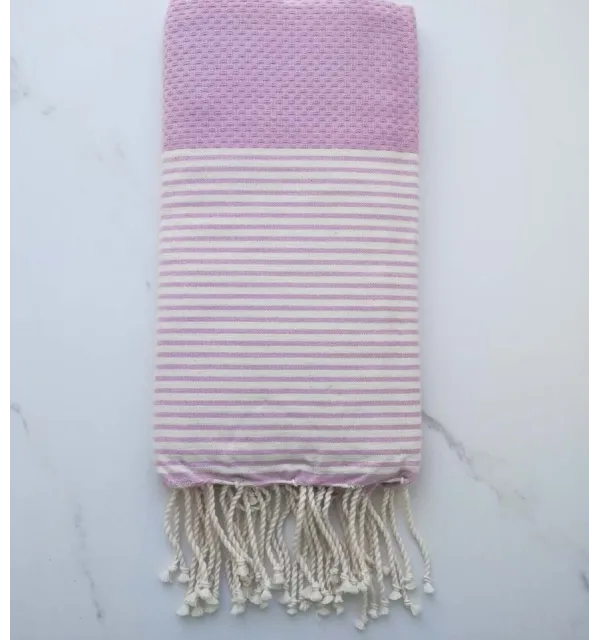 FOUTA NID D'ABEILLE Parme rayée blanc 