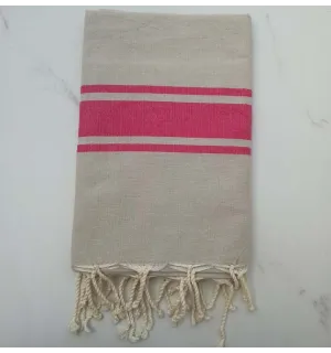 Fouta Plate taupe clair rayée rose 