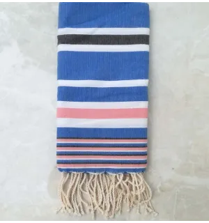 Fouta Dina bleu rayée gris 2
