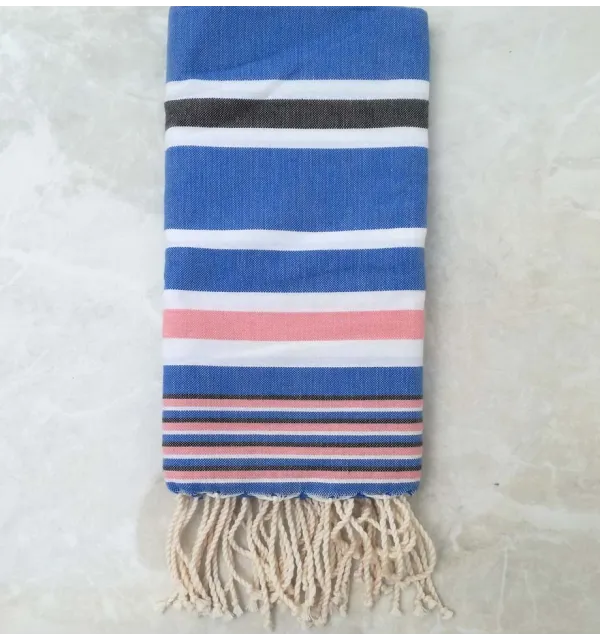 Fouta Dina bleu rayée gris 