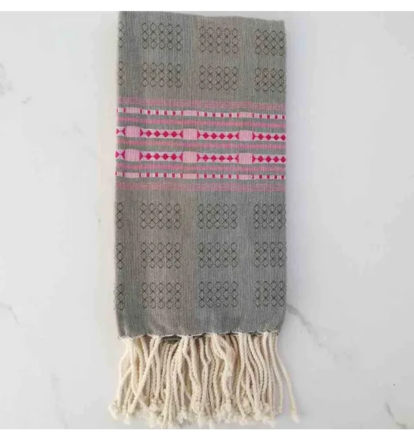 Fouta thalasso vert kaki et rose foncé 