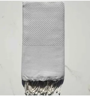 FOUTA nid d'abeille unie bleu fumée 