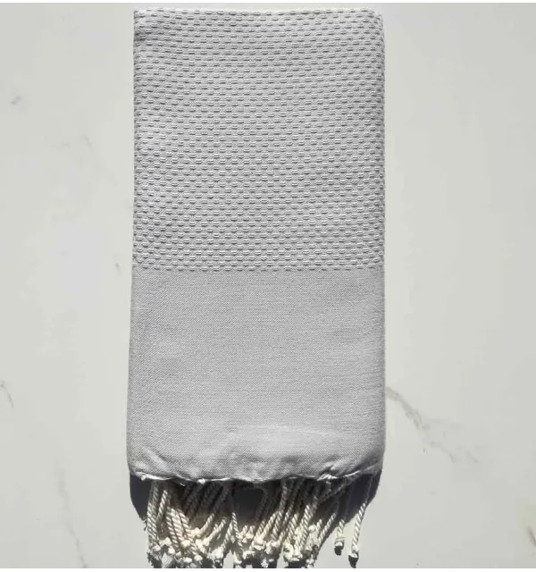 FOUTA nid d'abeille unie bleu fumée 