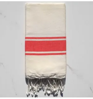 Fouta Plate blanc crème rayée rouge 