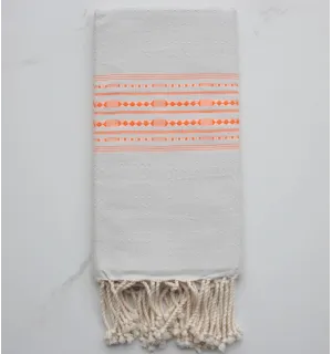 Fouta thalasso gris clair avec motifs orange