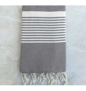 Jeté taupe rayée blanc cassé