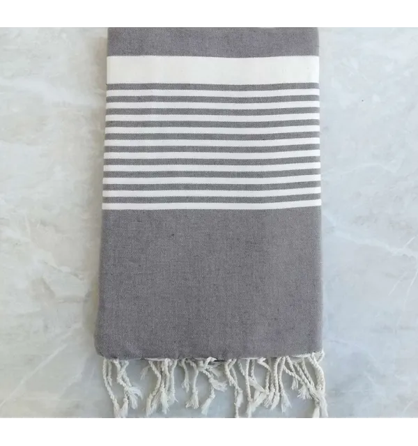 Jeté taupe rayée blanc cassé 
