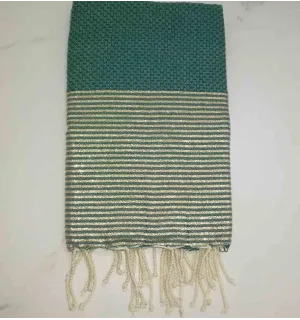 Fouta Lurex nid d'abeille vert au fil lurex doré 