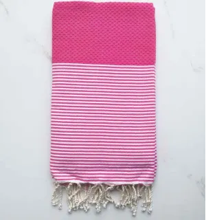 Fouta nid d'abeille rose fushia 