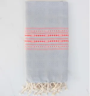 Fouta thalasso bleu fumée avec motifs rouge anglais