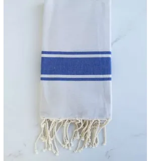 Fouta Plate gris perle rayée bleu 