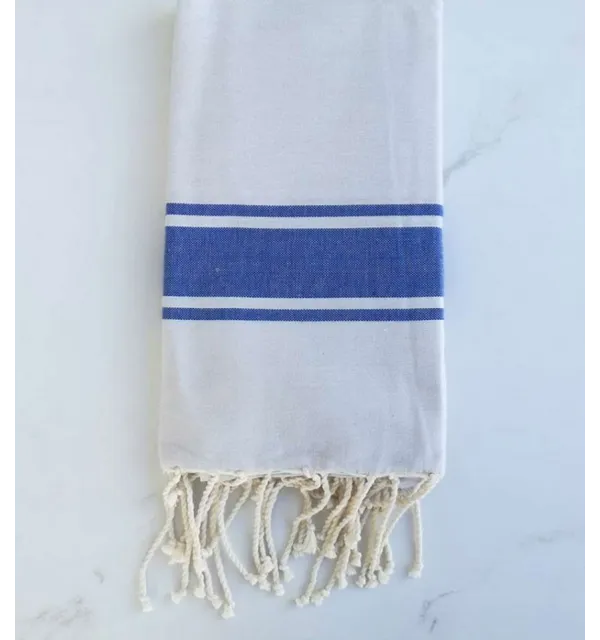 Fouta Plate gris perle rayée bleu 