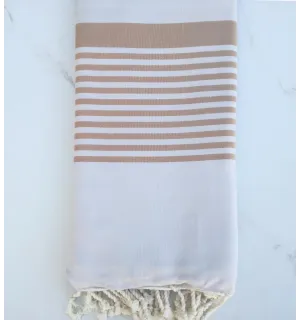 Jeté gris perle rayée beige