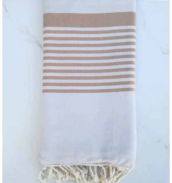 Jeté gris perle rayée beige 