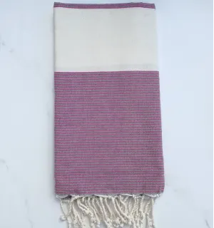 Fouta plate blanc crème et gris rayée rose 