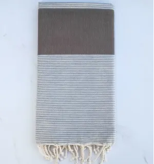 Fouta plate bistre et gris perle avec rayures