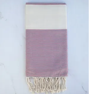 Fouta plate blanc crème et pervenche avec rayures 