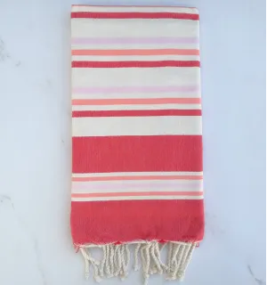 Fouta plate blanc crème, rouge, saumon et rose