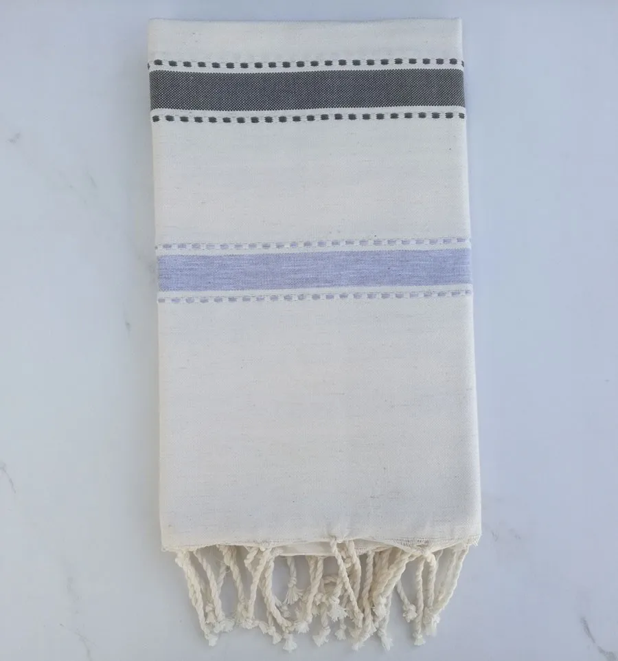 Fouta arabesque blanc crème gris foncé et gris bleu 