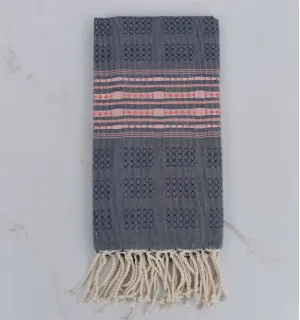 Fouta thalasso bleu avec motifs rose