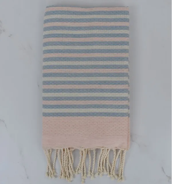 Fouta nid d'abeille 3 couleurs rayée 1 cm 