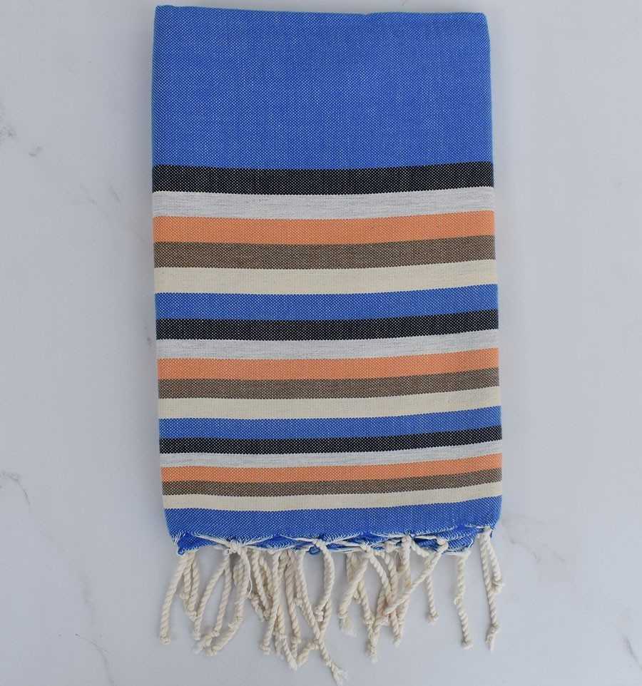 Fouta plate 6 couleurs bleu, anthracite, gris clair, orange, bistre clair et crème