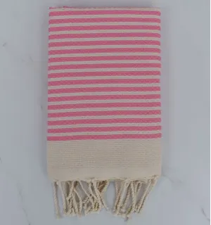 FOUTA nid d'abeille rayée 1 cm rayure rose clair 