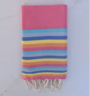 Fouta plate 6 couleurs rose, azur, bleu gris,bleu ,jaune et orange