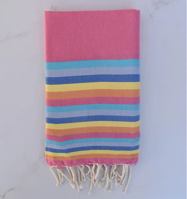 Fouta plate 6 couleurs rose, azur, bleu gris,bleu ,jaune et orange 