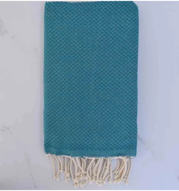 Fouta nid d'abeille unie couleur bleu canard 