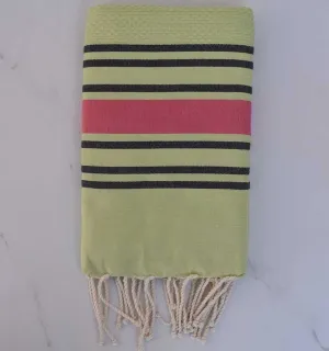 Fouta nid d'abeille vert pistache rayée rose et noir
