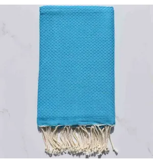 Fouta nid d'abeille unie bleu céleste 