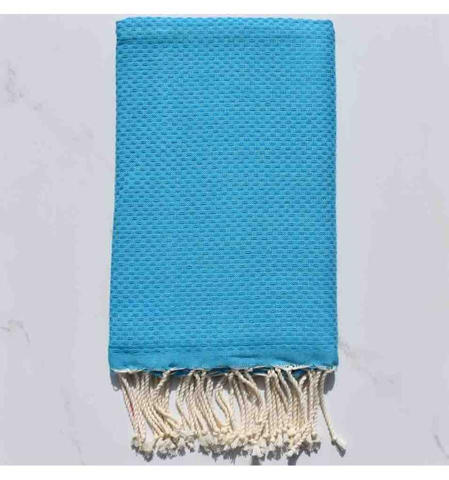 Fouta nid d'abeille unie bleu céleste