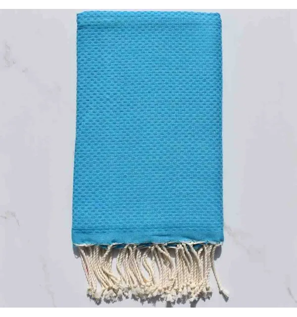 Fouta nid d'abeille unie bleu céleste 