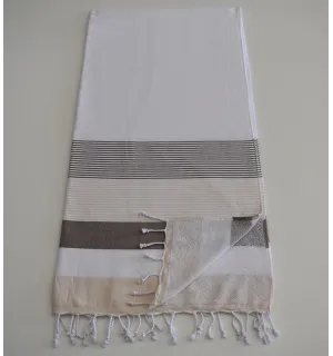 Fouta éponge blanc, marron et beige 