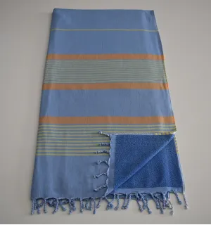Fouta éponge bleu, chartreuse et baillet