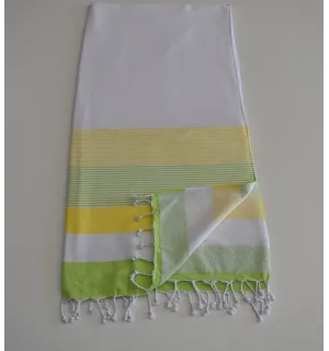 Fouta éponge blanc, jaune chartreuse et vert clair 