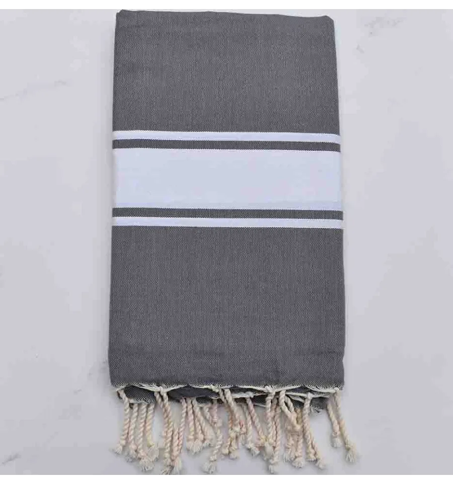 Fouta plate gris moyen