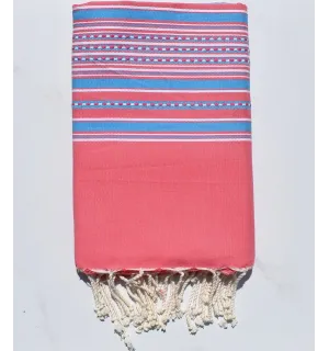 Fouta arabesque rose avec rayures bleu 
