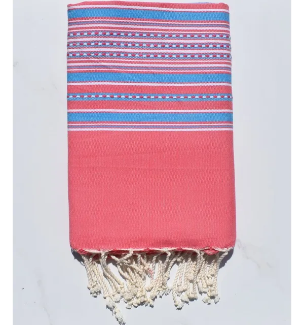 Fouta arabesque rose avec rayures bleu 