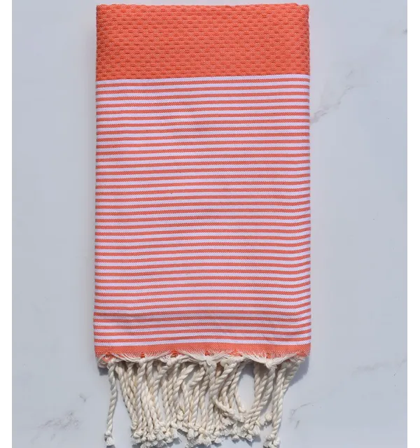 Fouta nid d'abeille corail 
