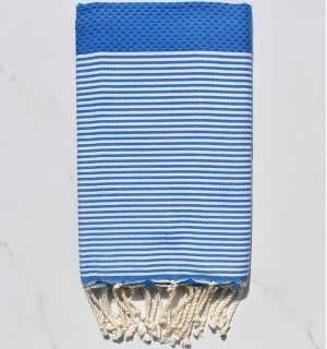 FOUTA NID D'ABEILLE Bleu électrique rayée blanc Fouta Tunisia - 1 2