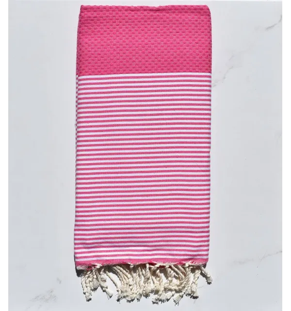 FOUTA NID D'ABEILLE fushia rayée blanc 