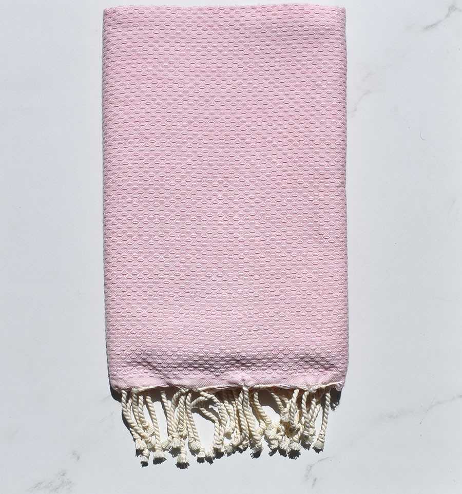 Fouta nid d'abeille unie rose dragée clair