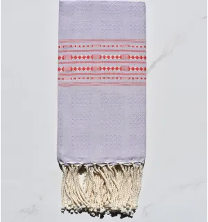 Fouta thalasso lavande clair avec motifs rouge