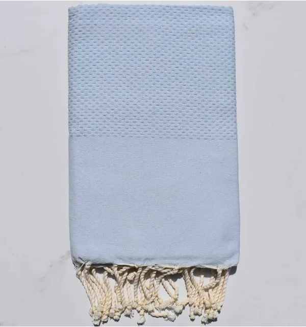 FOUTA Nid d'abeille unie bleu clair 
