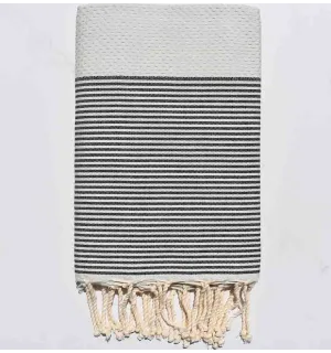 FOUTA NID D'ABEILLE gris perle clair rayée gris anthracite 